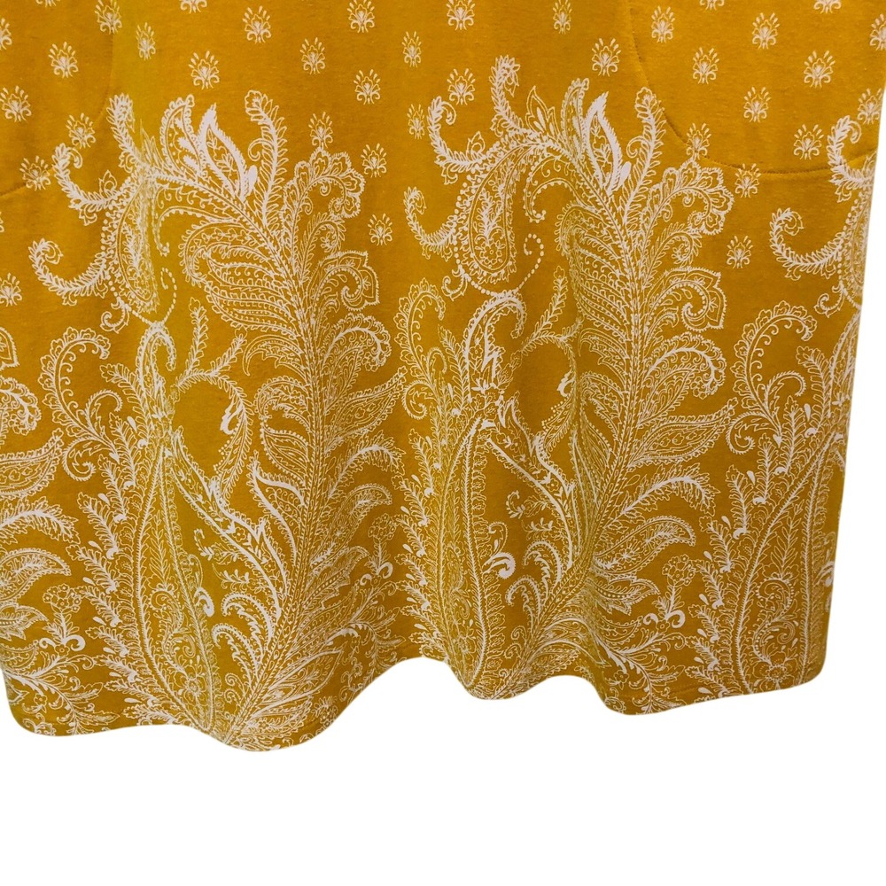 J Jill Mustard Yellow Paisley Pintuck Dress Pocket Stretch Office Artsy Womens M - Picture 6 of 10